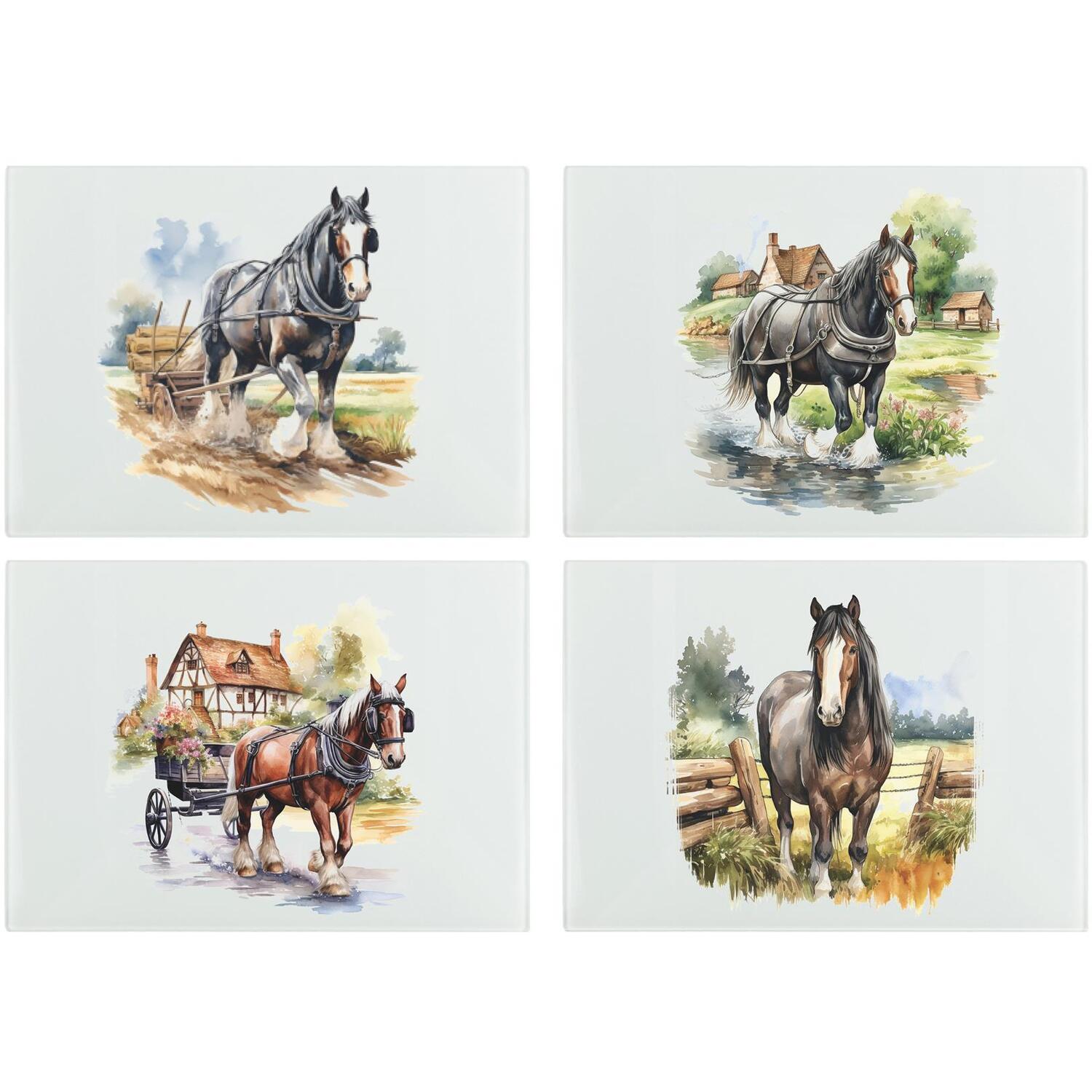 Image of Shire Horses Glass Placemats - Set&hellip;