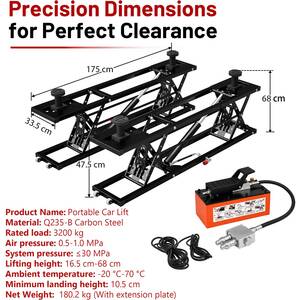 SwitZer 7000LBS Pneumatic Car Lift Portable Mid Rise Scissor Lift 3200kg Steel