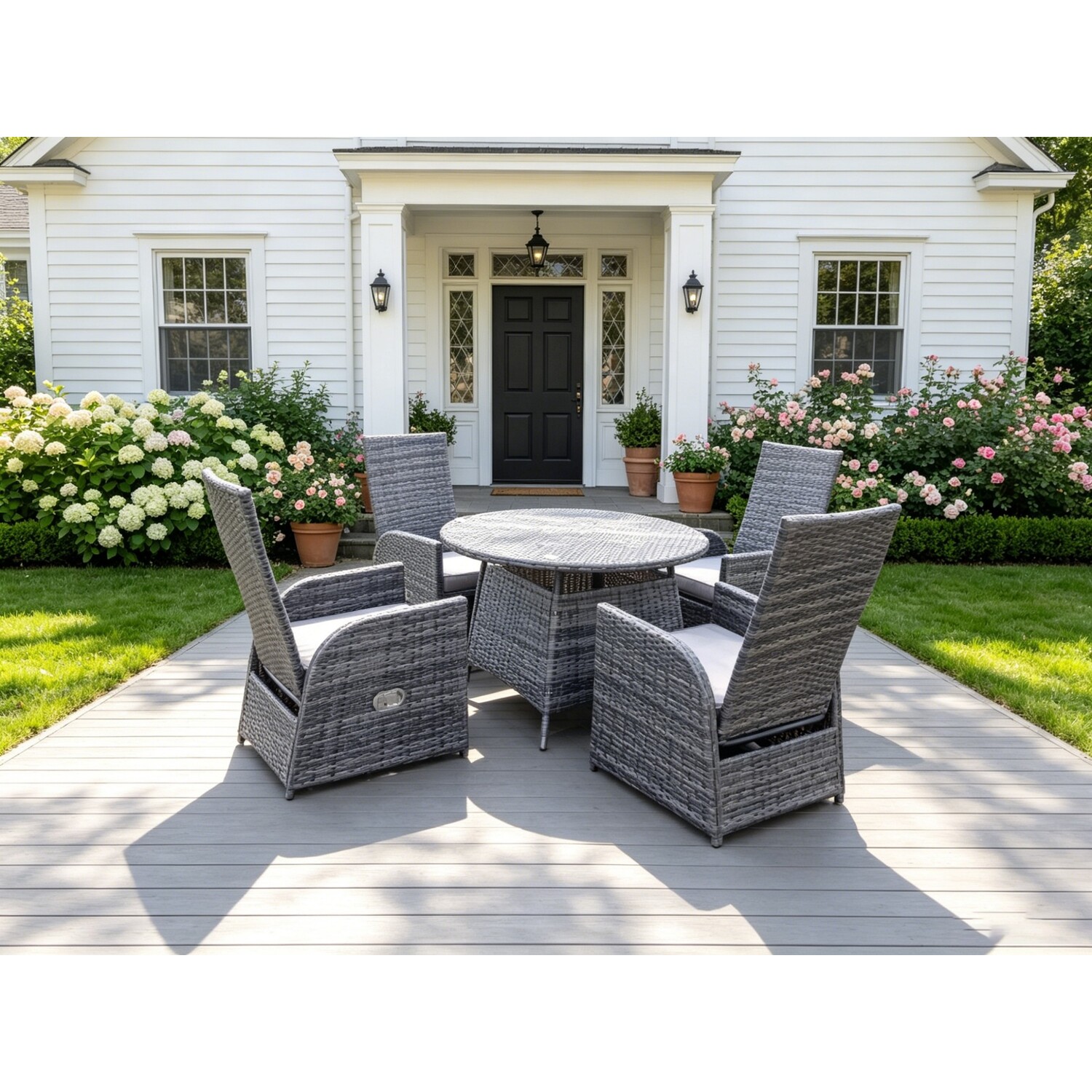 Fimous Unisex Dark Grey Outdoor Wicker Rattan Garden Furniture Reclining Chair & Table Dining Sets Seater Round Table In Size 4 - Image 3