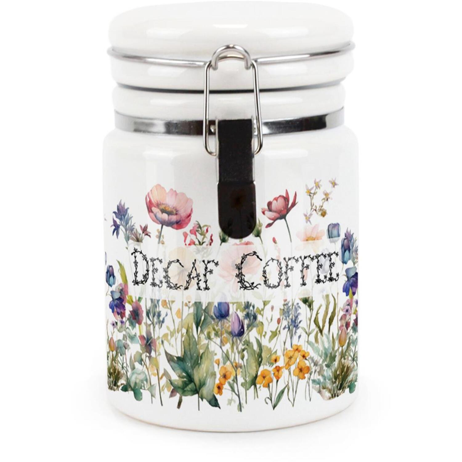 Ceramic Clip-Lid Wildflowers Canister - Decaf Coffee Storage Container - Image 2