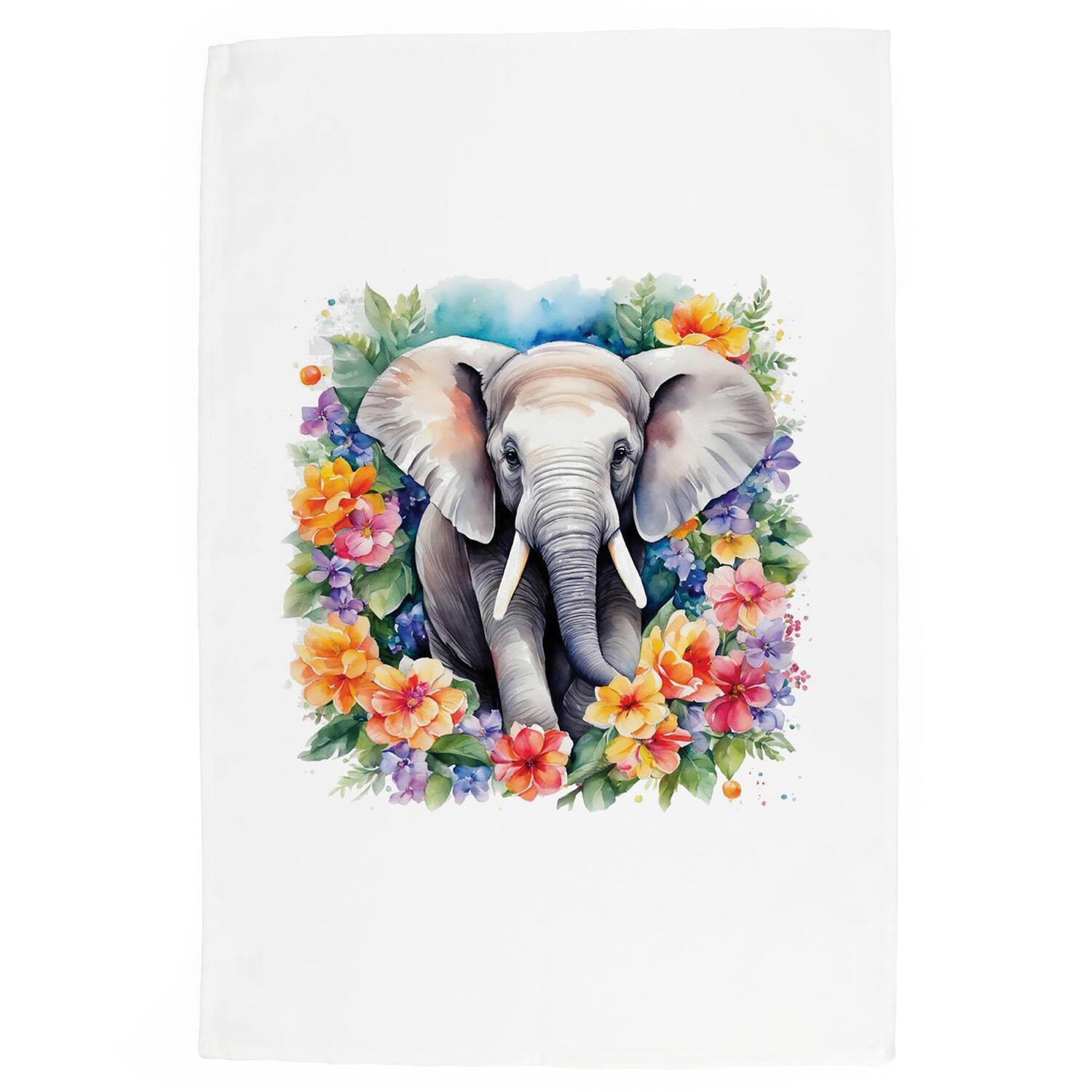Purely Home Floral Elephant Tea Towel - Exotic Animals & Flowers Nature Gift/Present - Panama Cotton Kitchen Dish Towel/Drying Cloth - 67cm x 45cm - Image 3