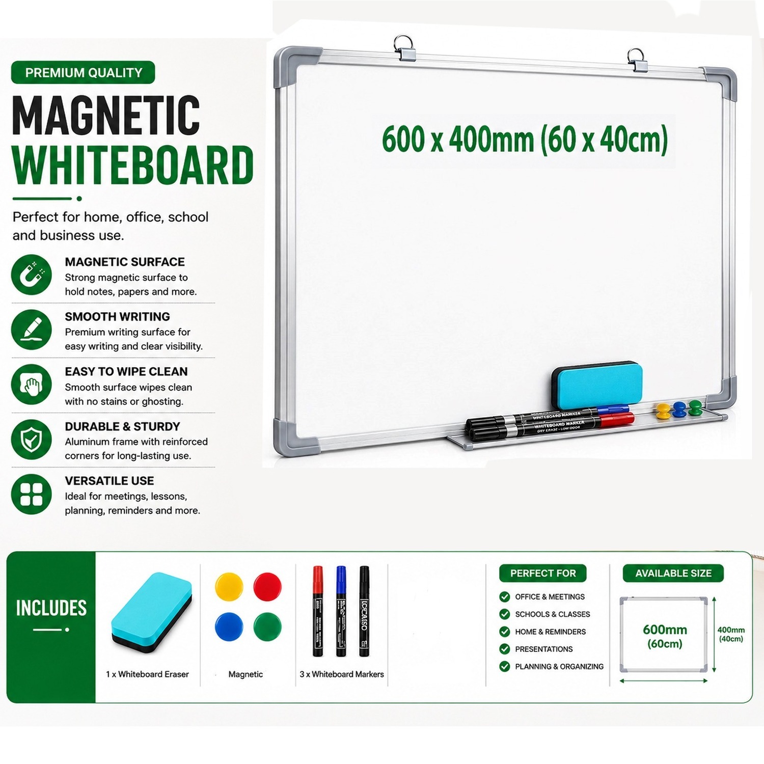 Atek 60 X 40Cm Magnetic Whiteboard - White