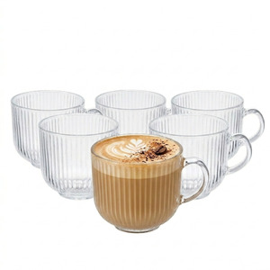 Eden & Willow Set of 6 Large Ribbed Glass Coffee Mugs 440ml