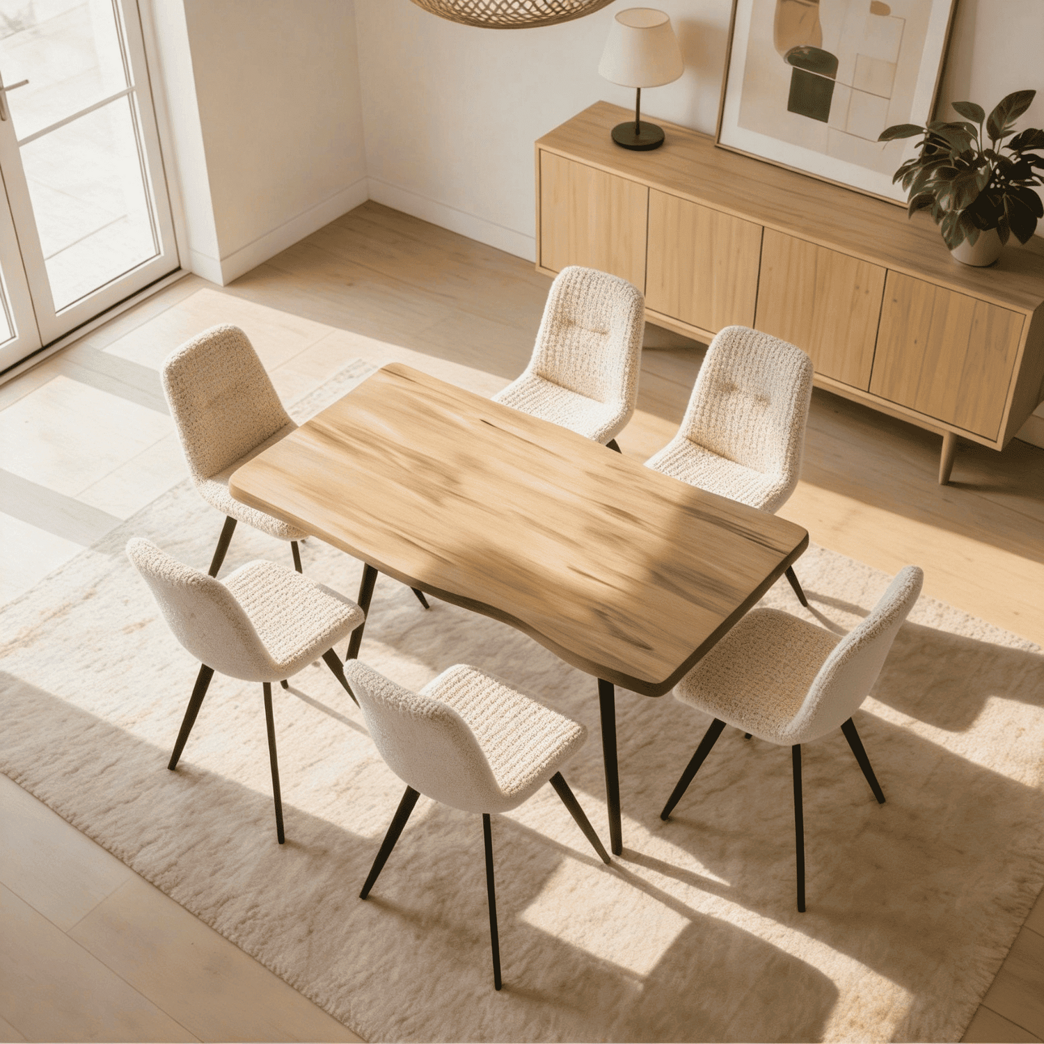 Home Source Avara Oakgrain Effect Dining Table And Ashford Upholstered Chairs Set - Oak Effect & Off White / 140Cm / Mdf, Metal, Foam, Fabric / Table & 6 Chair