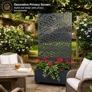 Metal Outdoor Privacy Screen with Plant Pot - Leaf Pattern