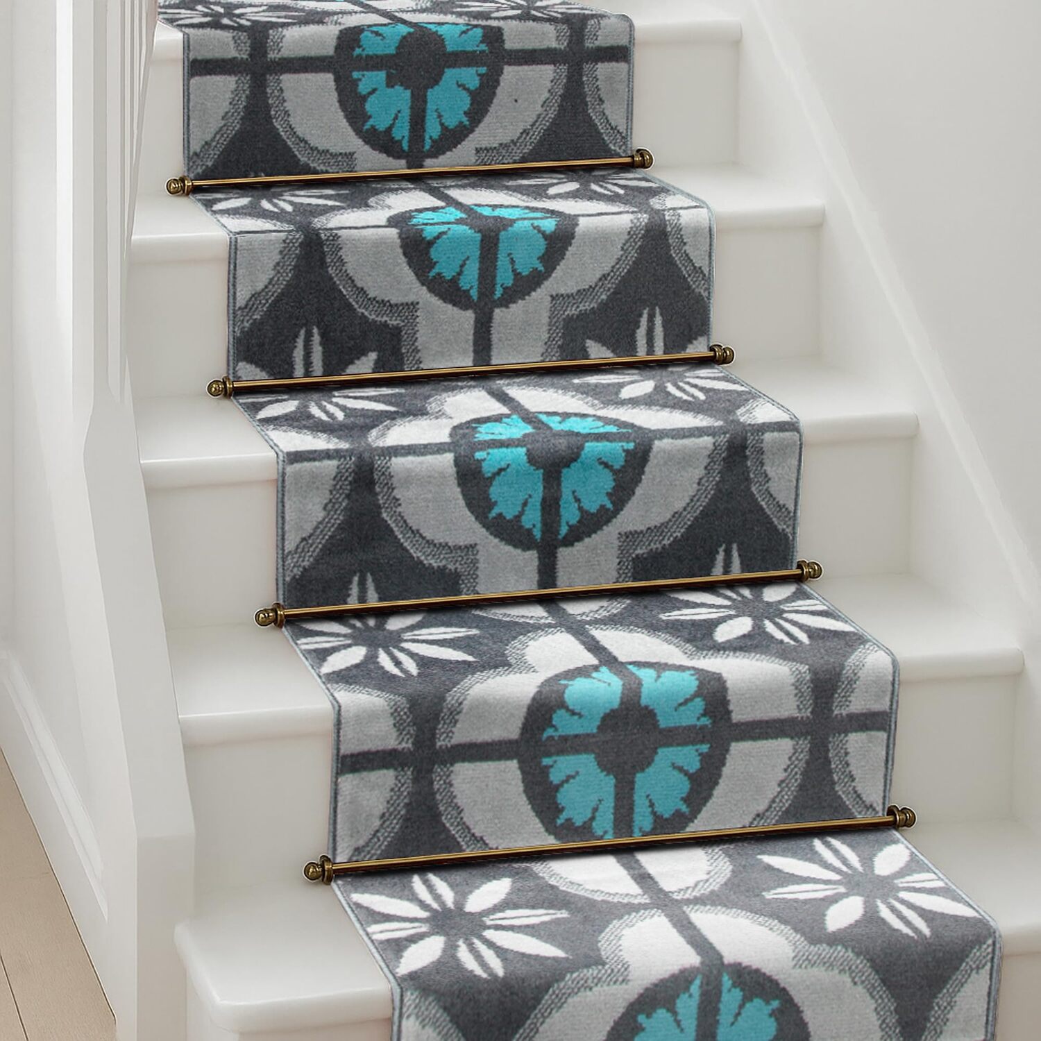 Bravich LTD Floral Tile Hallway Runner Rug Non Slip Low Pile Hall Carpet in Blue | Size: 60 cm x 180 cm