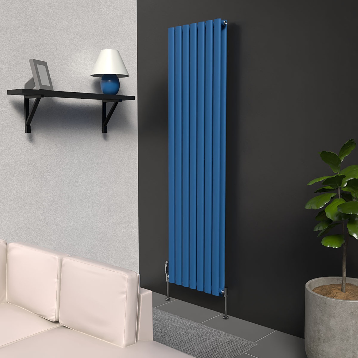 Lux Heat Oval Coloured Vertical Radiator, Galaxy Blue, 1600Mm X 420Mm (Double) - Galaxy Blue
