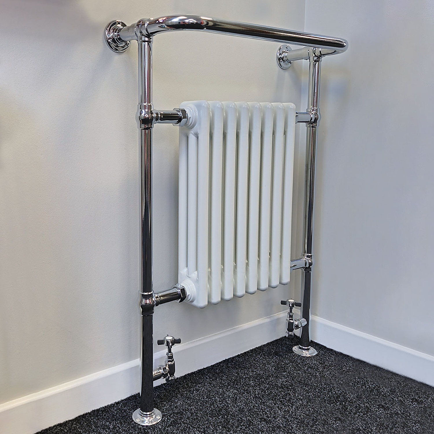 Lux Heat Floor-Mounted Towel Radiator - Chrome And White - 945Mm X 675Mm - Chrome & White - Image 2