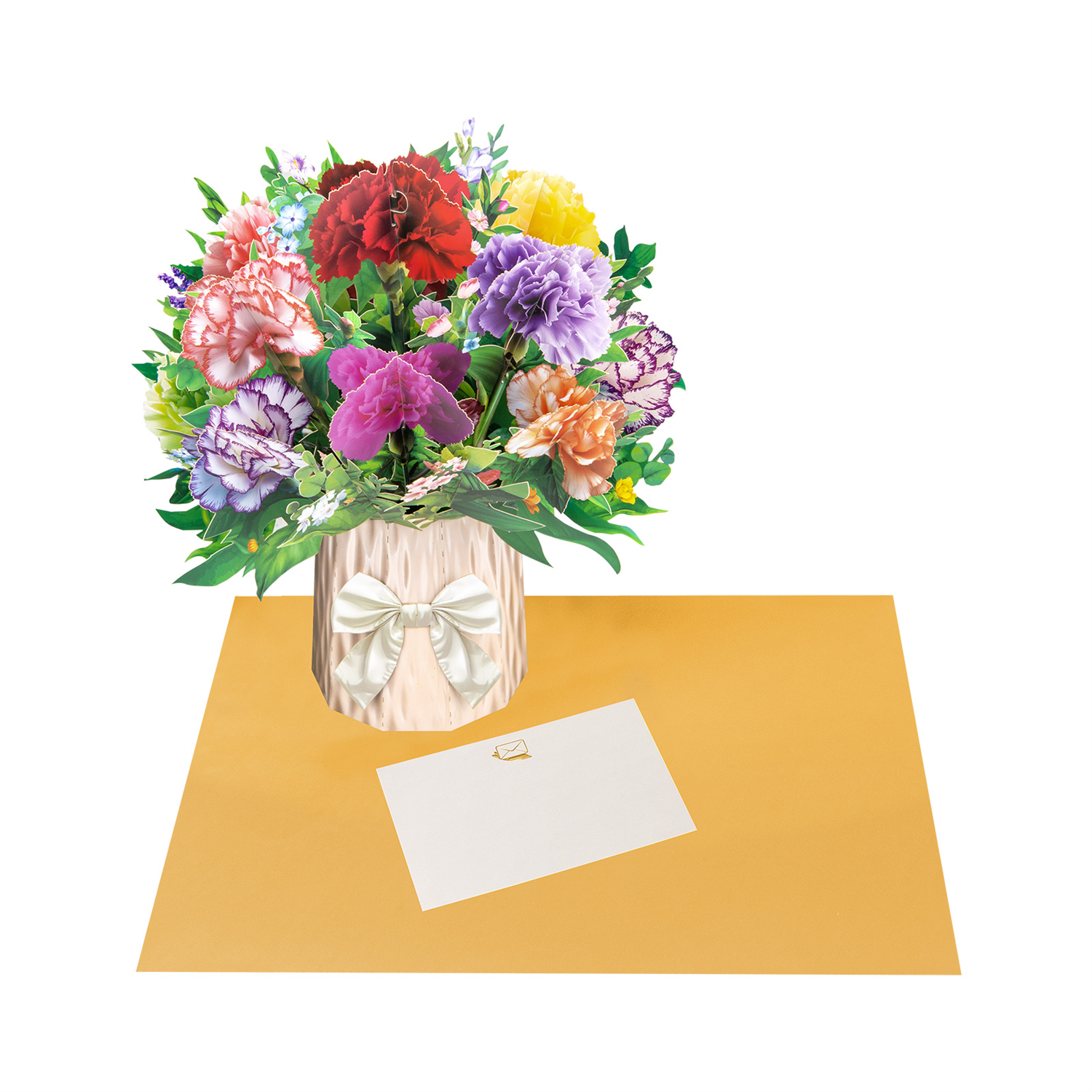 Brightfeel Elegant Carnation Bouquet Gift Design 3D Pop Up Greeting Card - White - Image 1