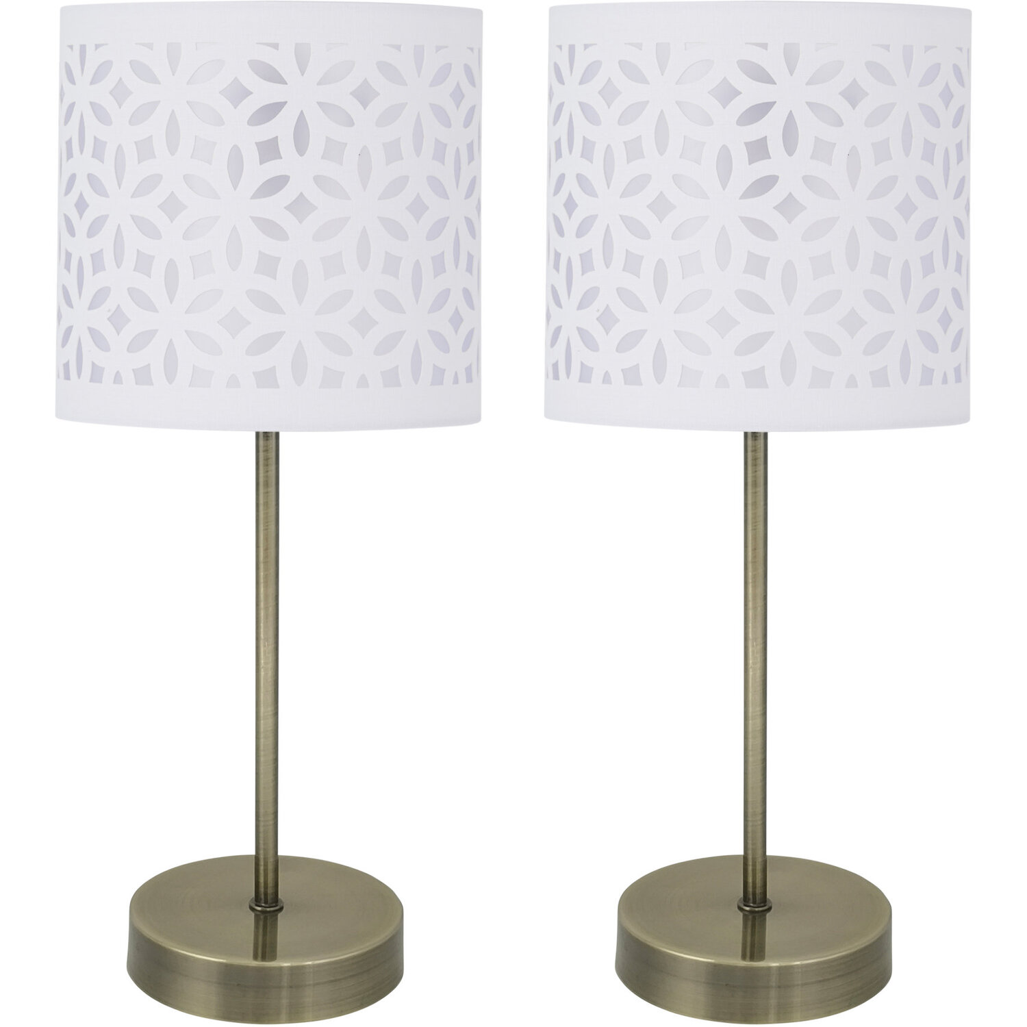 First Choice Lighting Unisex Bronze Set Of 2 Antique Brass Stick Table Lamps With White Laser Cut Shades In - Image 2