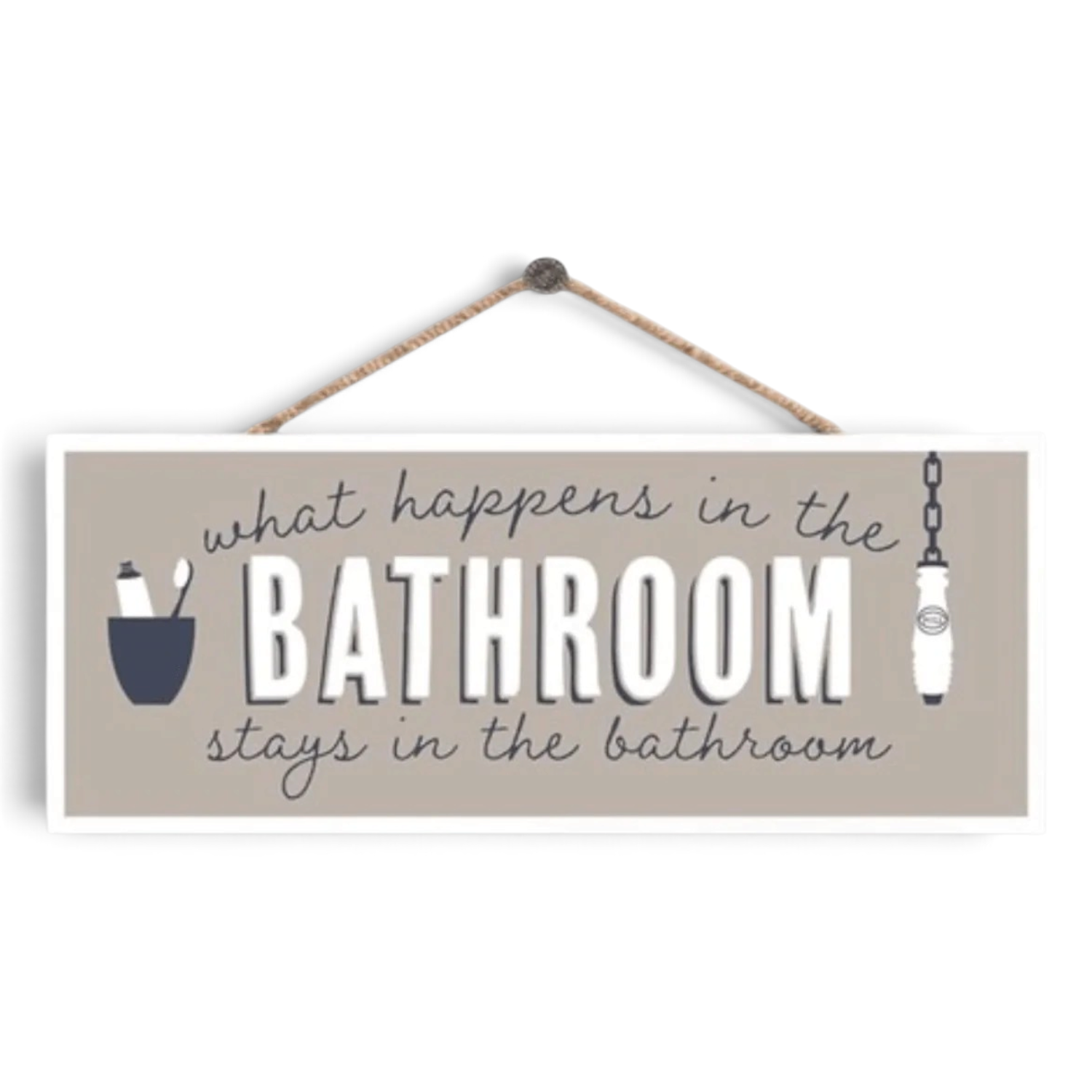 Vivid Squid What Happens In The Bathroom Wooden Sign - Beige - Image 1