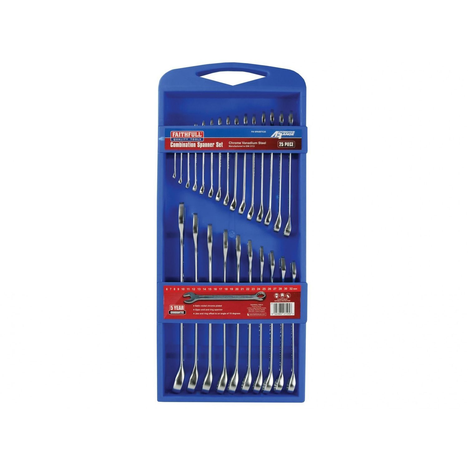 Faithfull Combination Spanner Set, Chrome Vanadium B - Multi Colour - Image 1