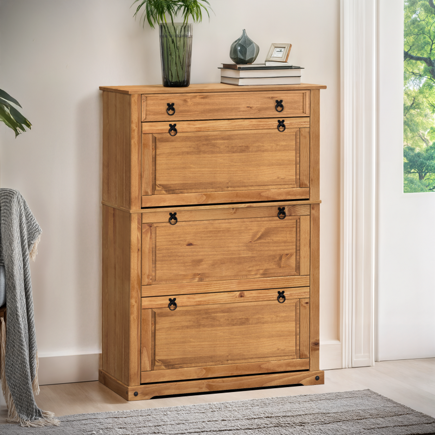 Mercers Furniture Corona 1 Drawer 3 Shelf Shoe Rack Chest Wooden - Antique Wax
