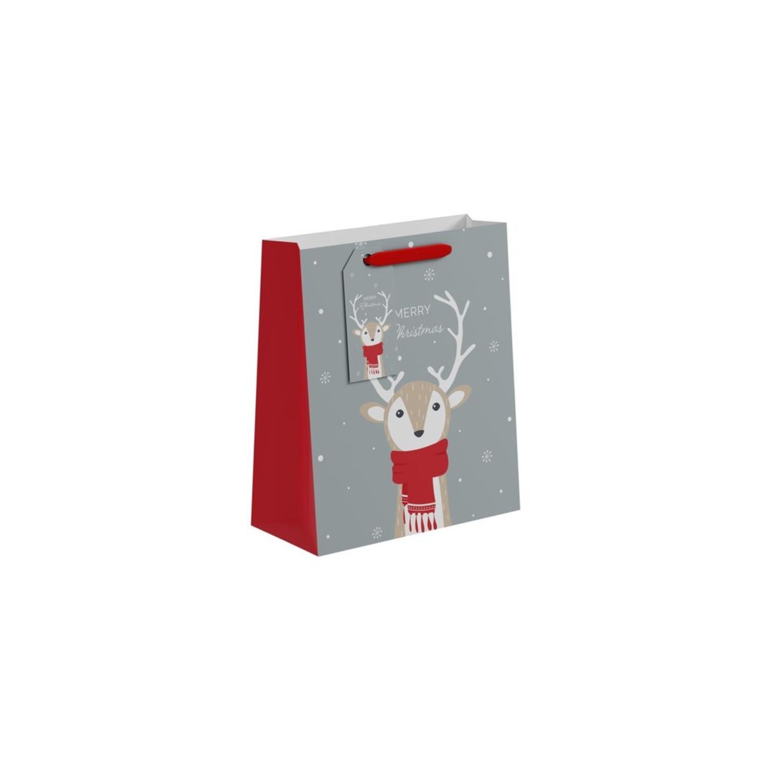  - Merry Christmas Reindeer Gift Bag Medium 6 PackGrey - Image 3