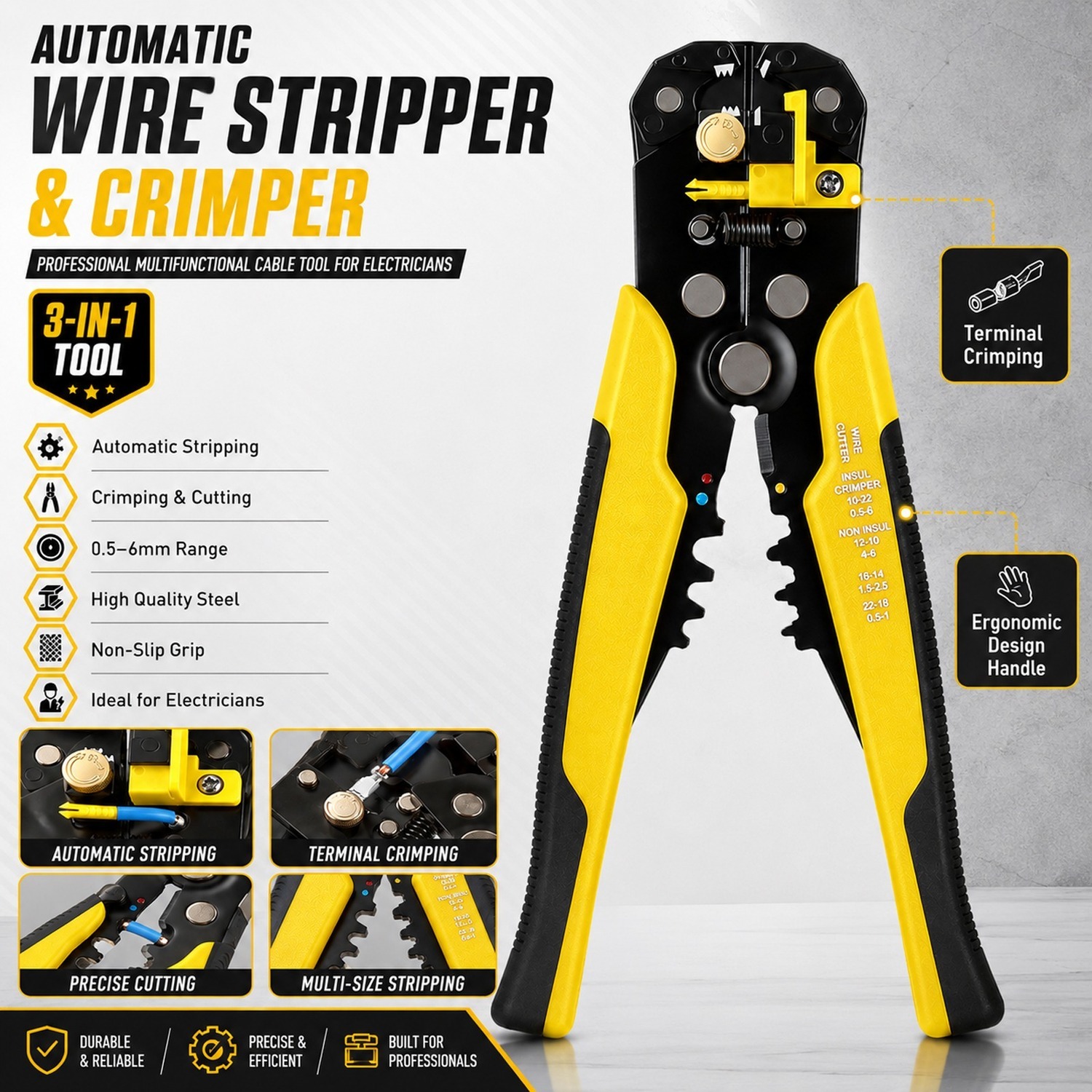 Atek Crimping Tool 3-In-1 - Yellow