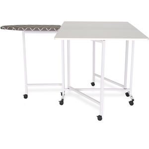 Millie Folding Cutting Table with Integral Ironing Board in White