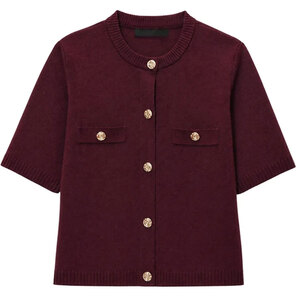 Burgundy Elan Gold Button Knit Top