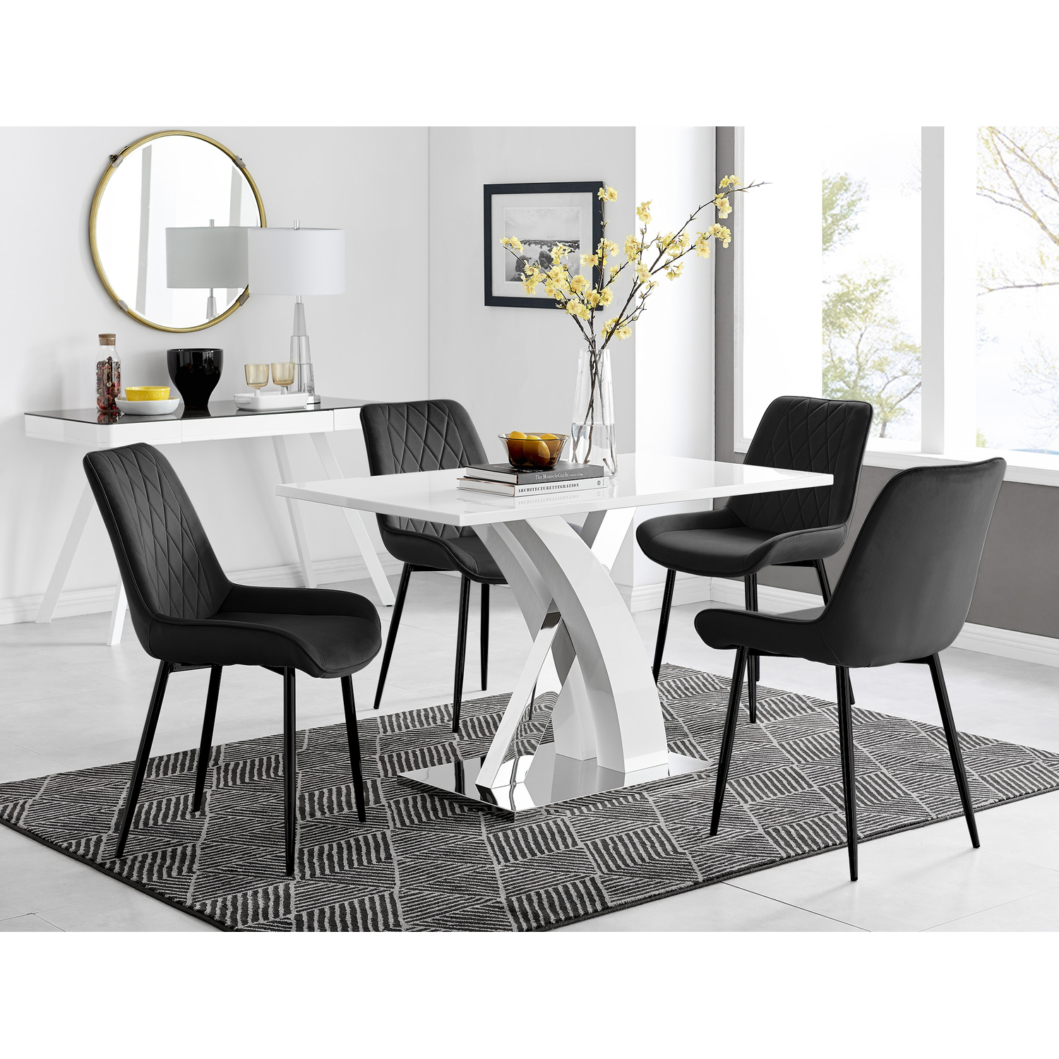 Furnitureboxuk Atlanta 4 White Dining Table And 4 Pesaro Black Leg Chairs - Black - Image 1
