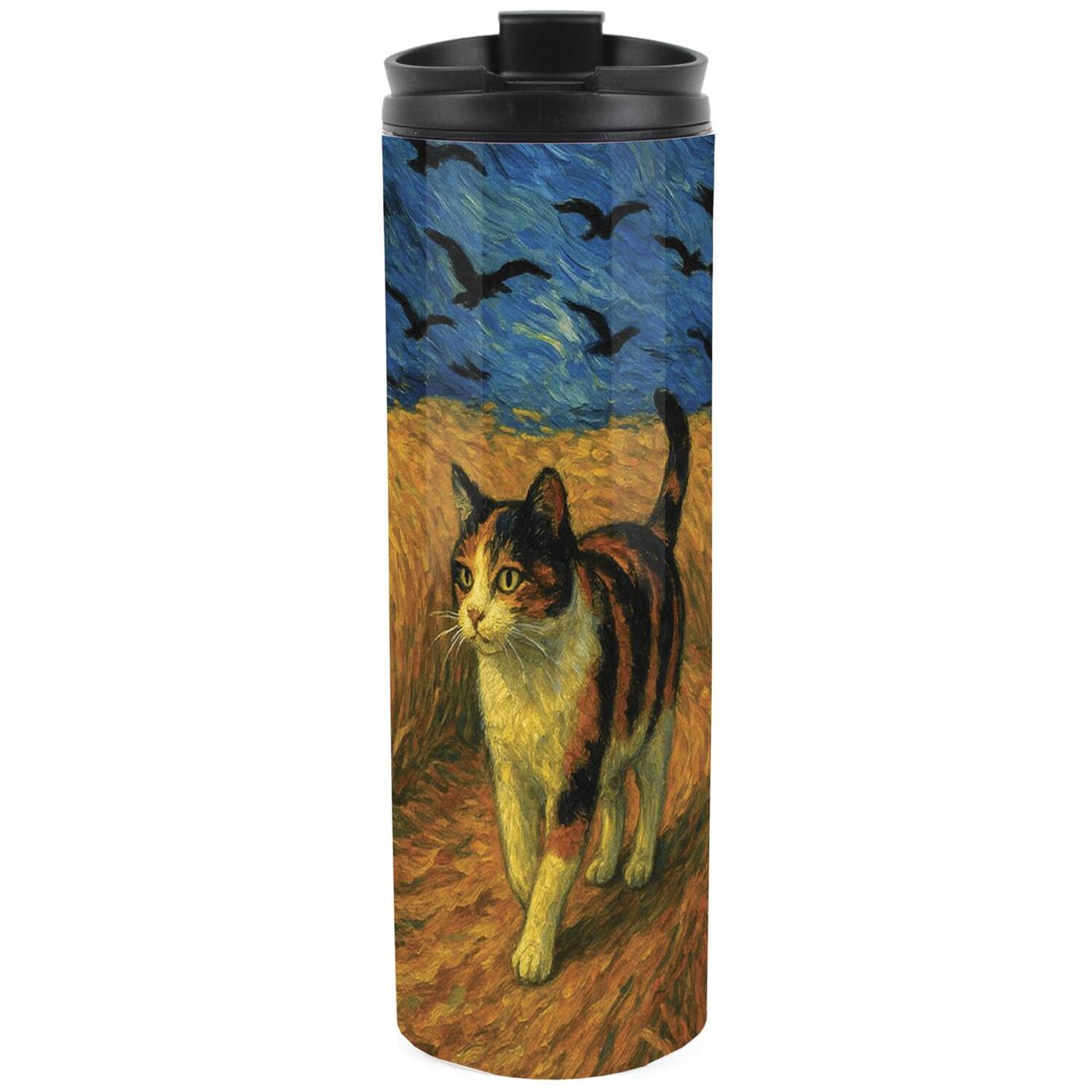 Purely Home Van Gogh Cats Wheatfield Crows Stainless Steel Travel Flask