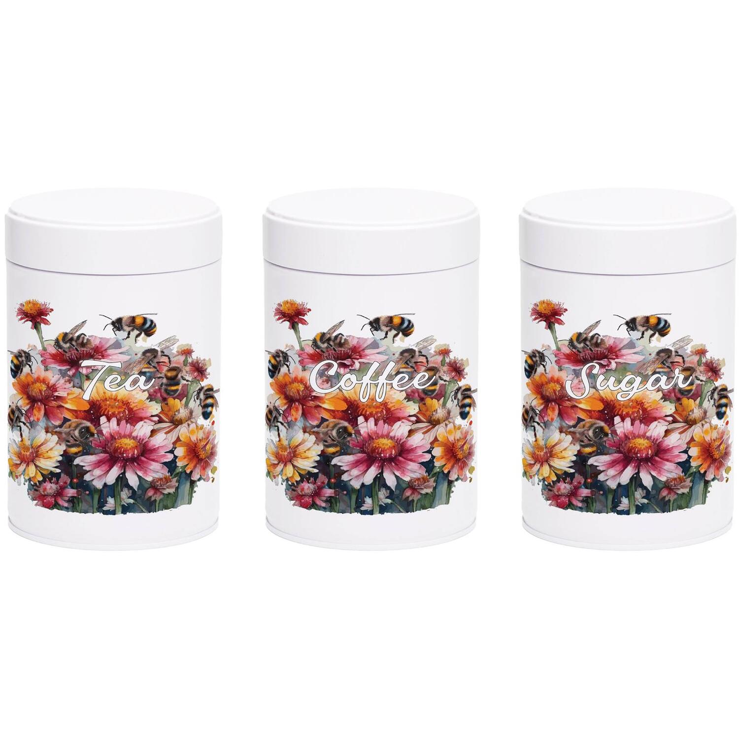 Purely Home Flowers & Bees Twist-Lid Kitchen Canister Set - Tea, Coffee & Sugar