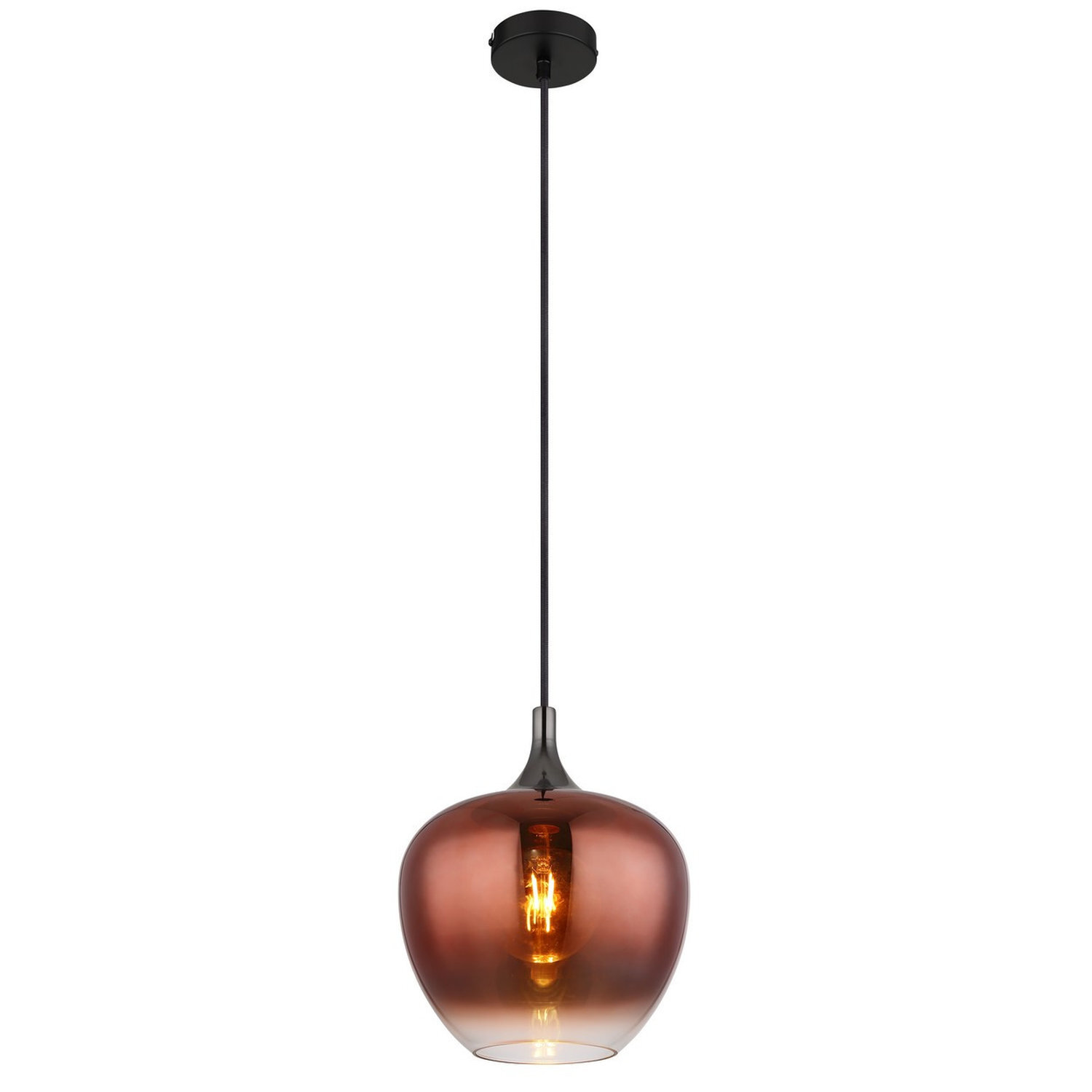 Netlighting Unisex Black Maxy Dome Pendant Matt Copper Glass Shade 1X E27 24Cm - Image 3