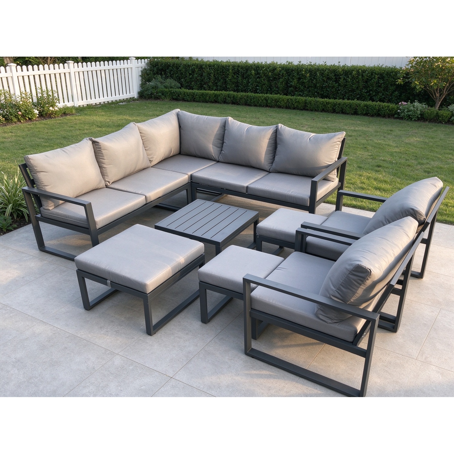 Fimous 10-Seater Outdoor Aluminium Corner Lounge Sofa Set With Square Coffee Table - Image 1