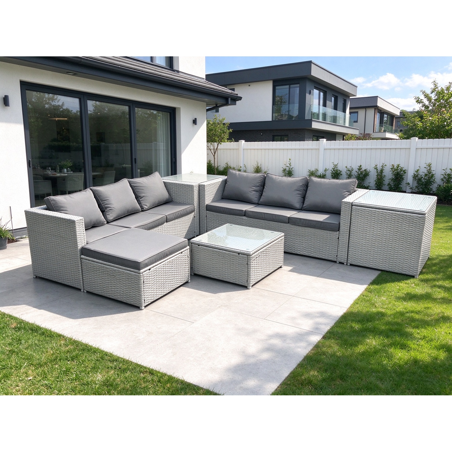 Fimous Deluxe 7-Seater Rattan Garden Sofa Set With Tempered Glass Tables - Image 1