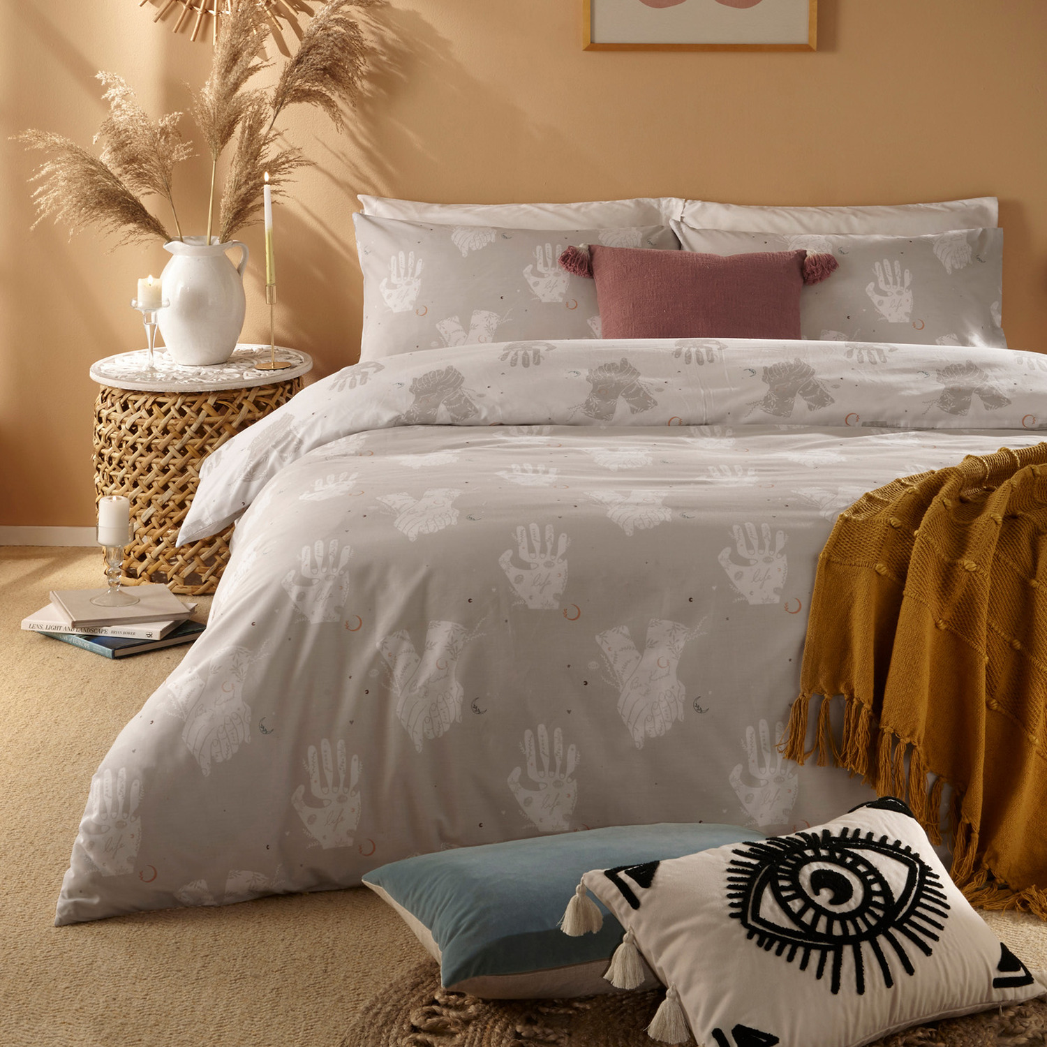 Printed Positivity Duvet Cover Set - Grey / King