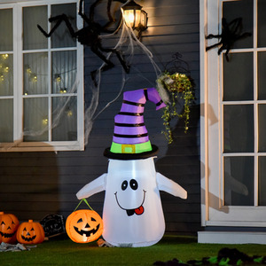 HOMCOM 1.2m Witch Ghost Halloween Inflatable Decoration with Lights Fan