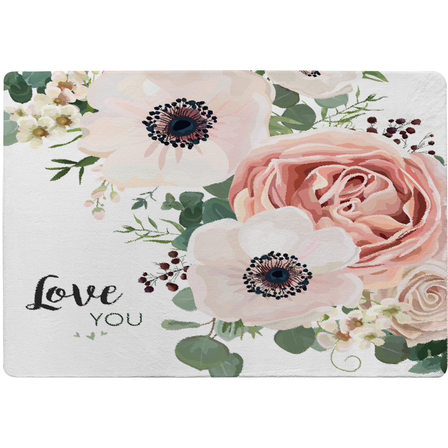 Garden Flower, Pink Peach Rose, White Anemone Designer Rug - Pink / 200cm thumbnail