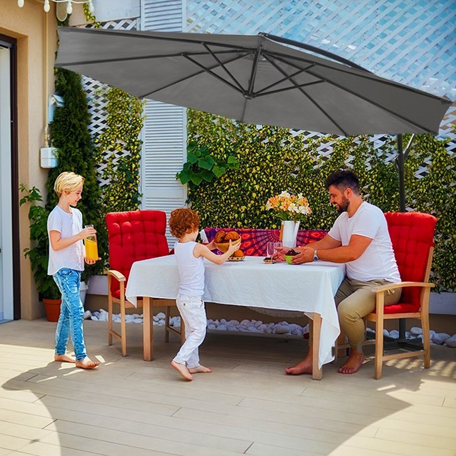 Hortus 3m Cantilever Banana Grey Garden Parasol - Grey