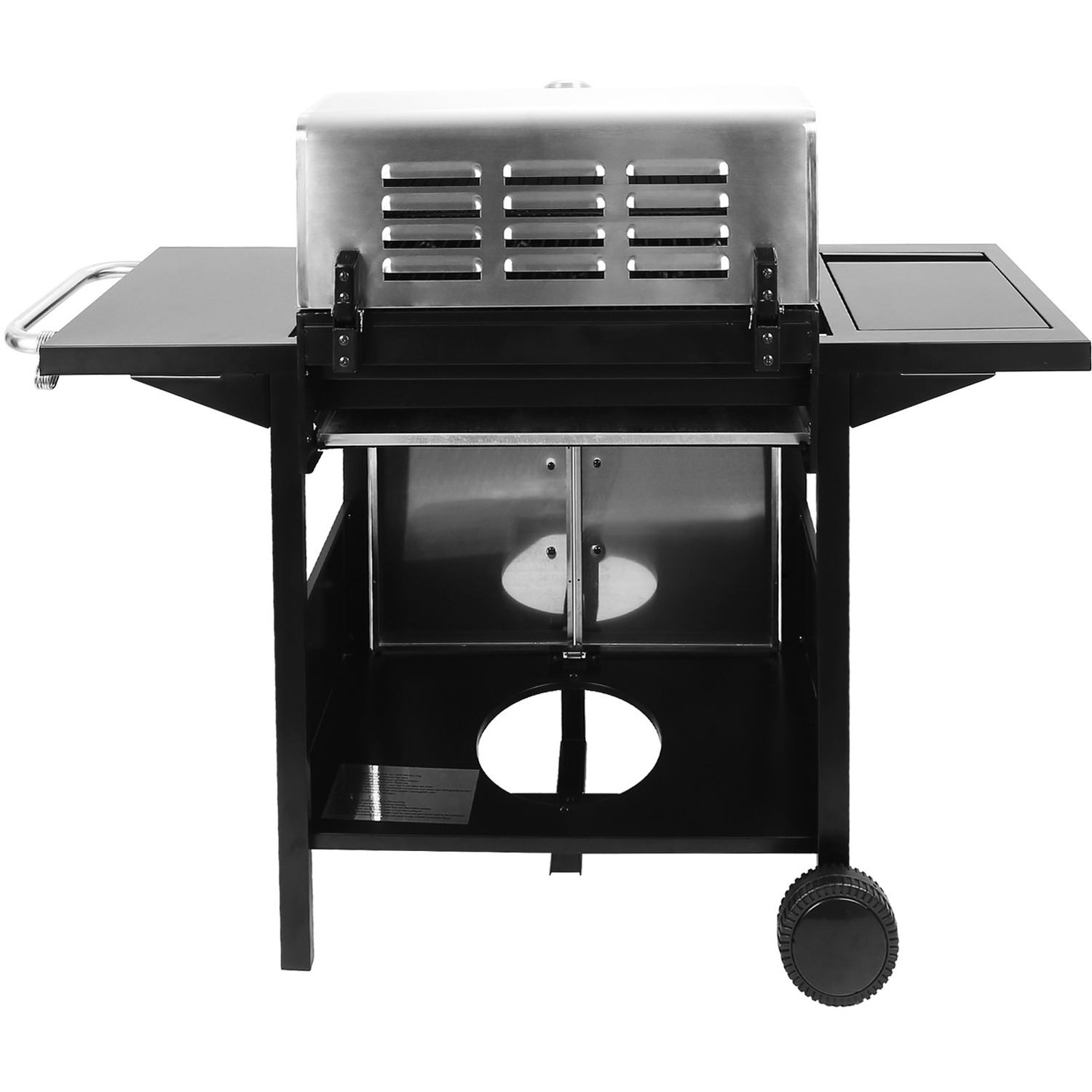 Outdoor Gas Bbq Grill Trolley With Side Shelf - Silvery Black 134cm