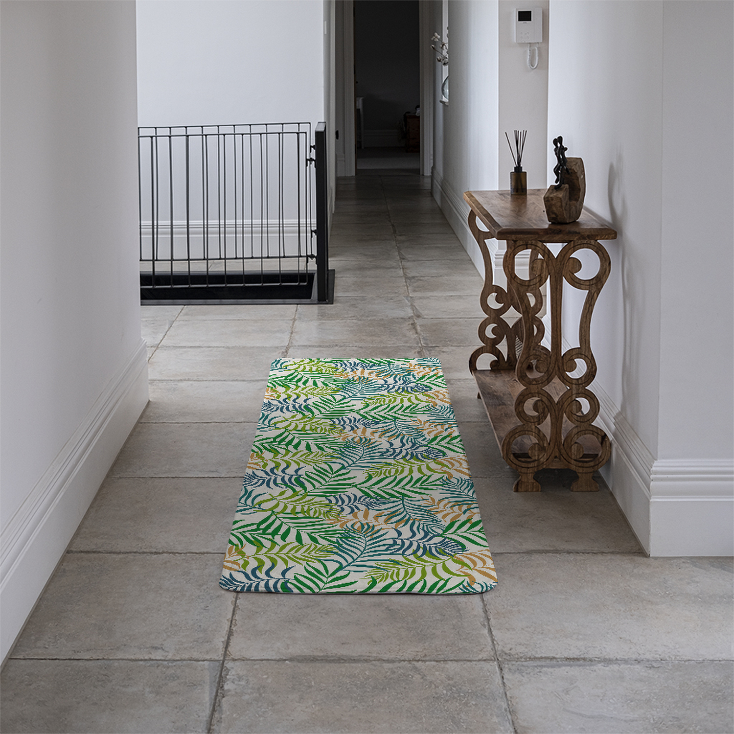 Green Tropical Palm Leaves Designer Runner Rug - Green