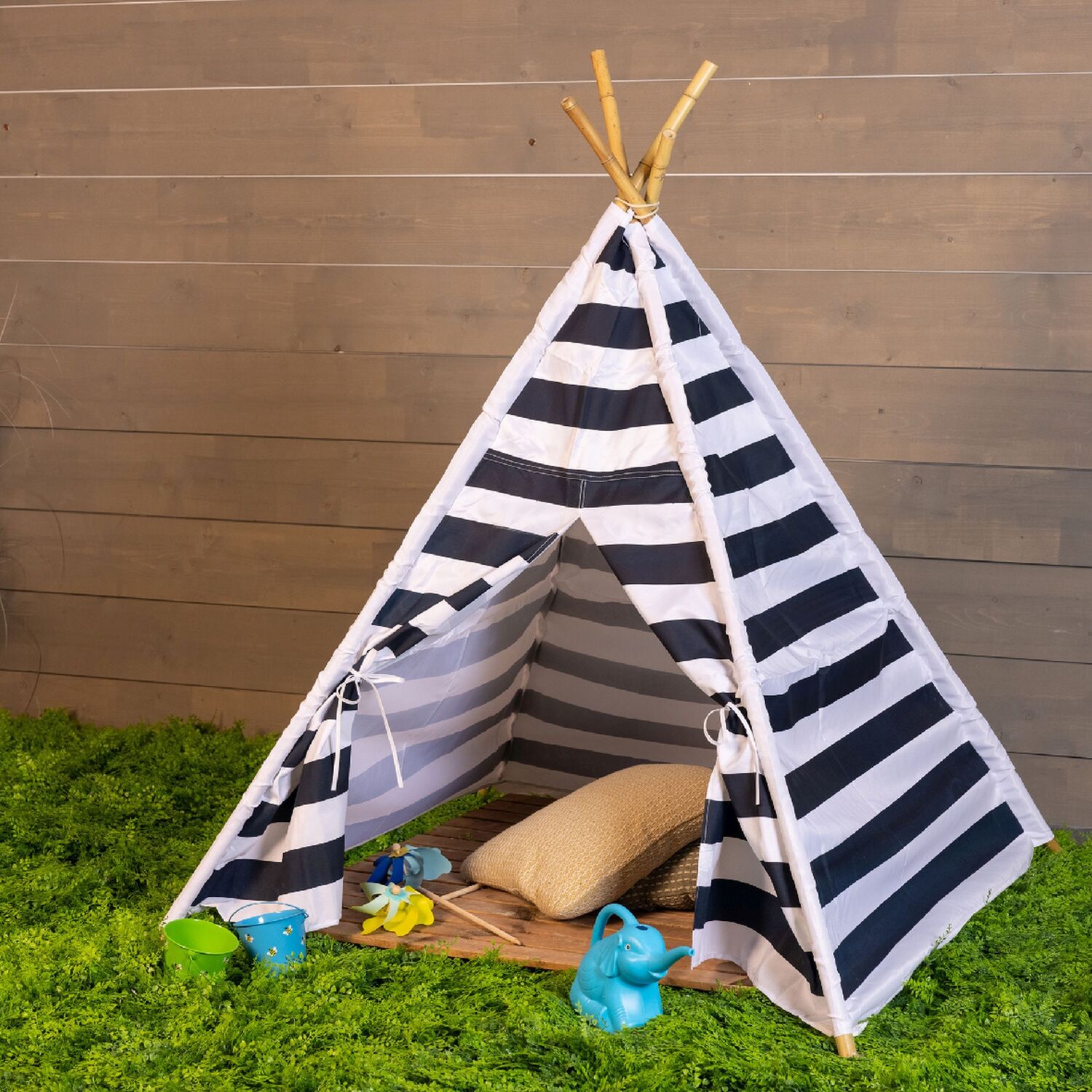 Image of Stripe Teepee Play Tent - Blue