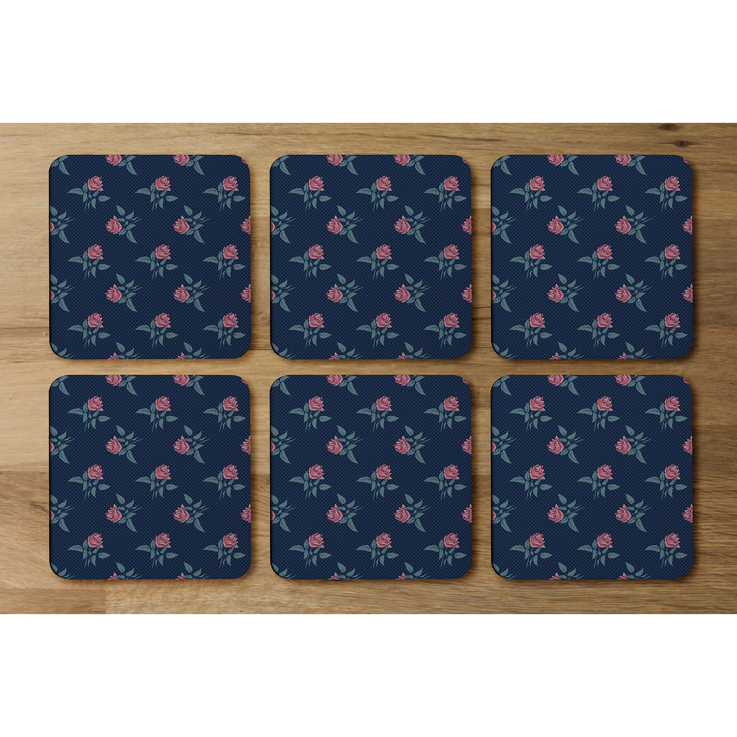 Roses  Spots Print Coaster - Blue