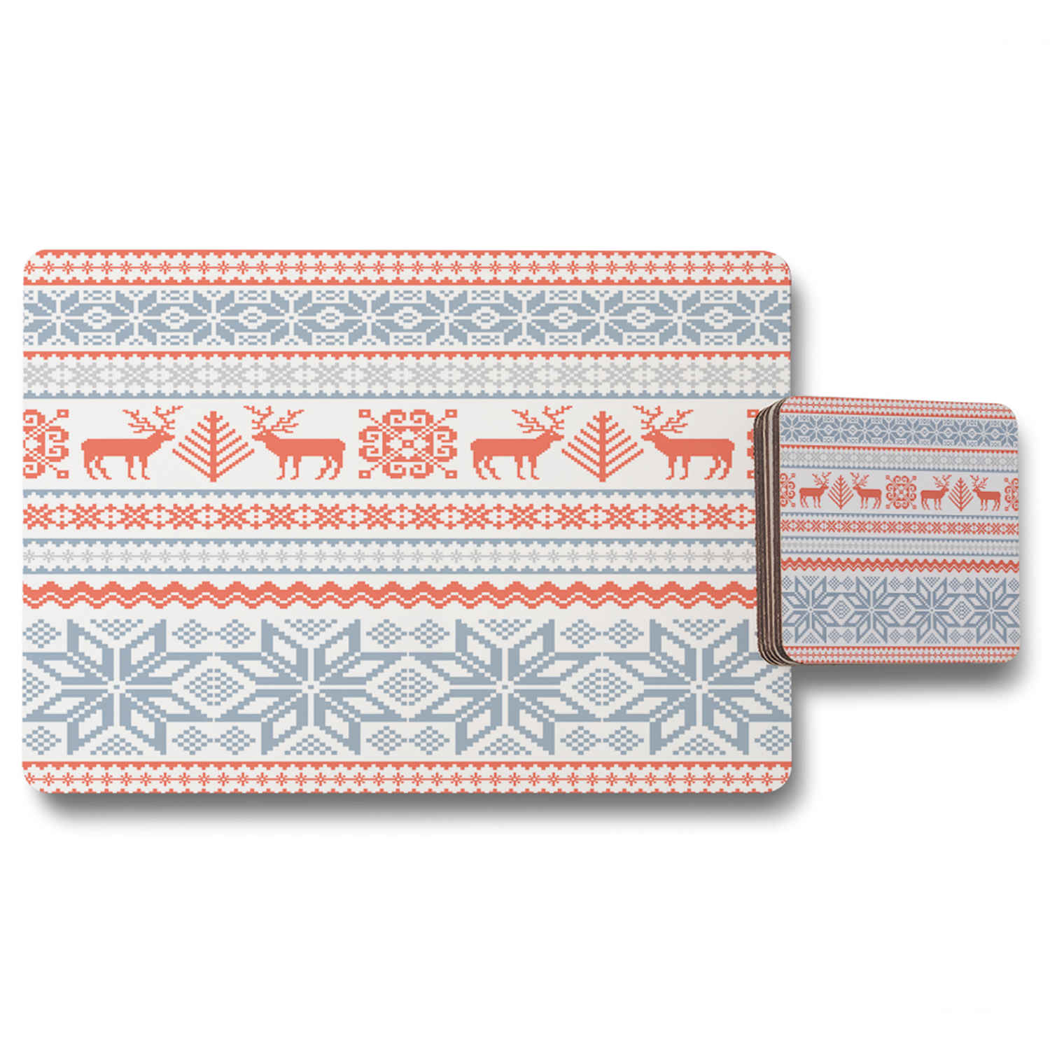 Christmas Background With Deer Dining Placemat  Coaster Set - Red