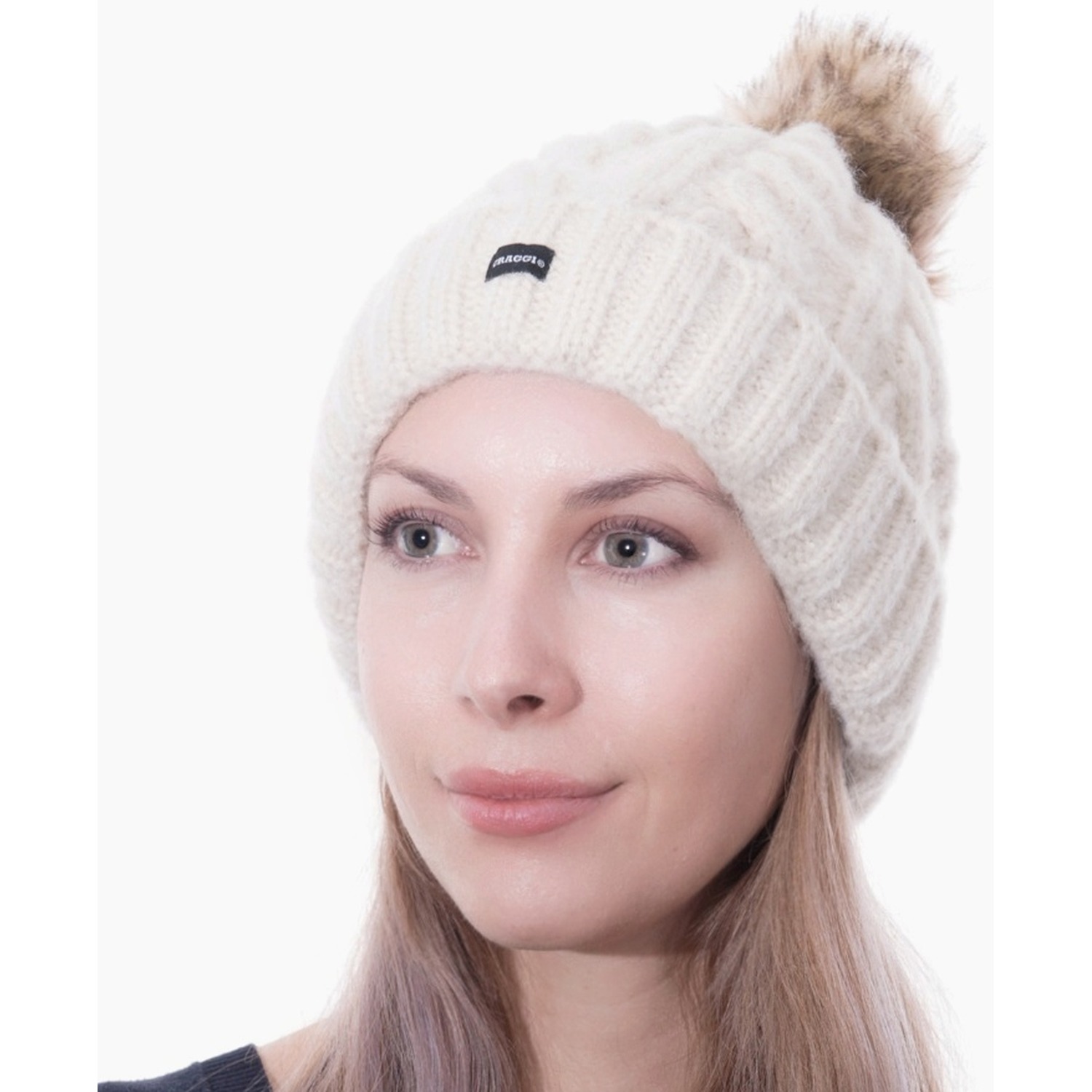 Cream Cable Knit Ski Outdoor Detachable Bobble Hat Beanie - Cream