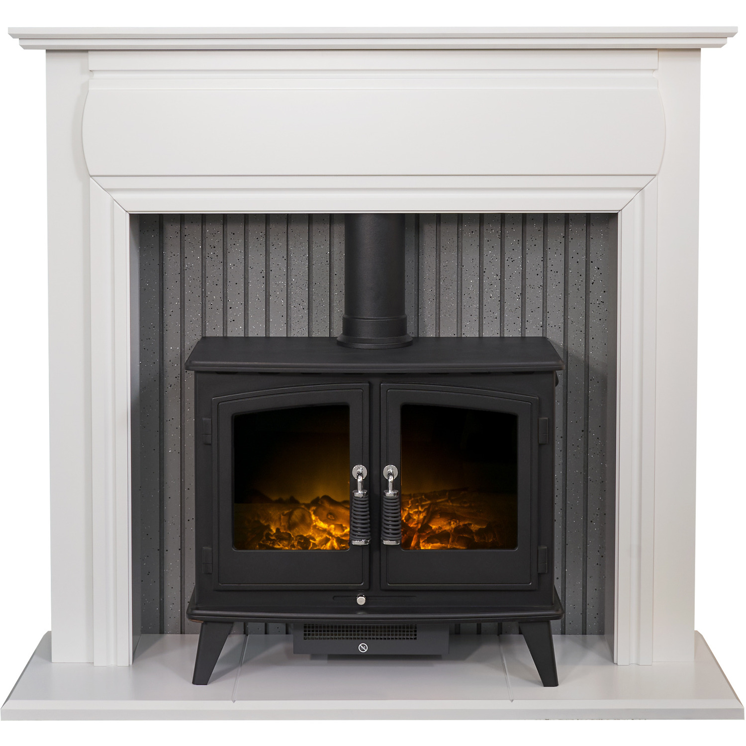 Adam Florence Fireplace in White with Woodhouse Electric Stove in Black, 48  Inch