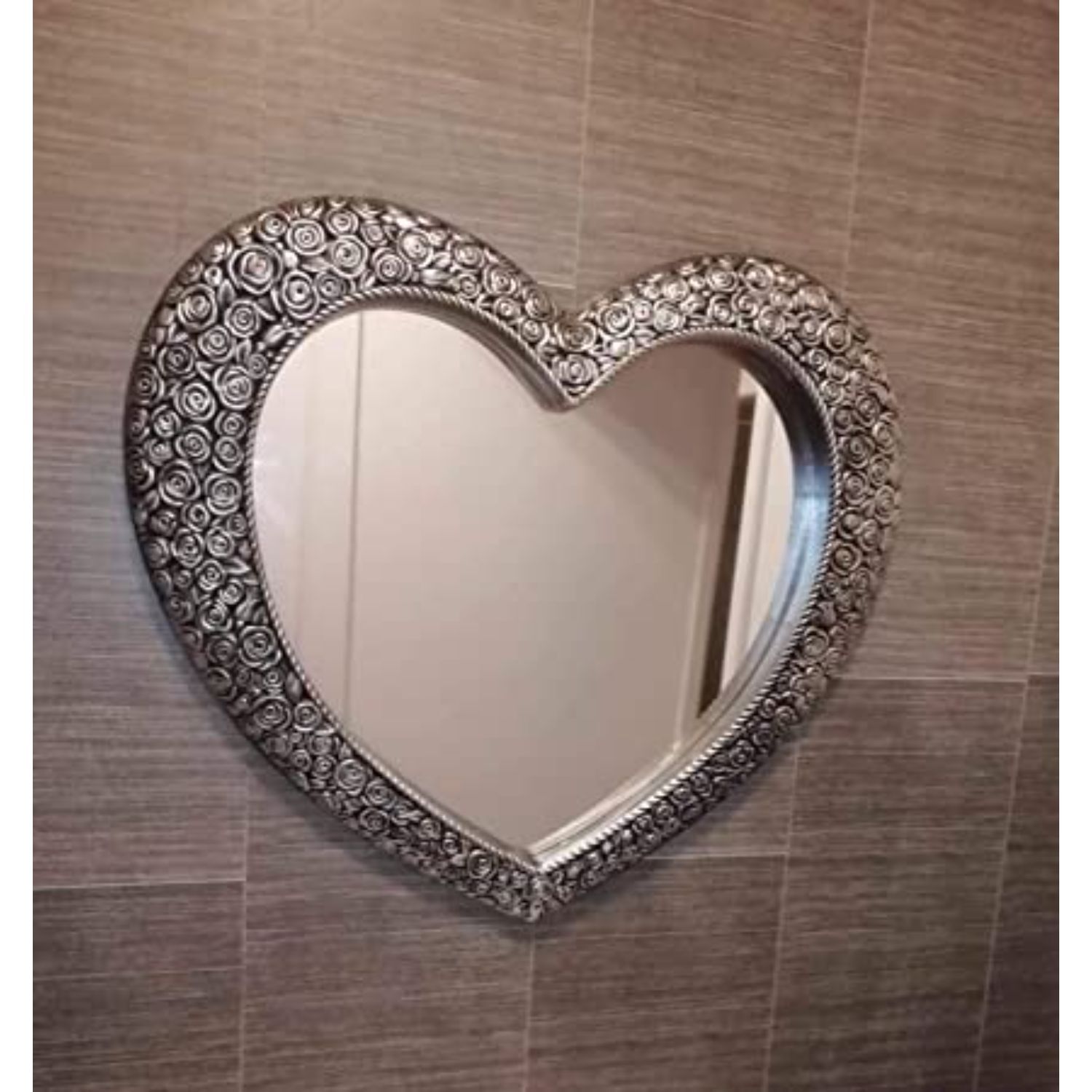 Large Silver Heart Mirror Antique Style - Silver