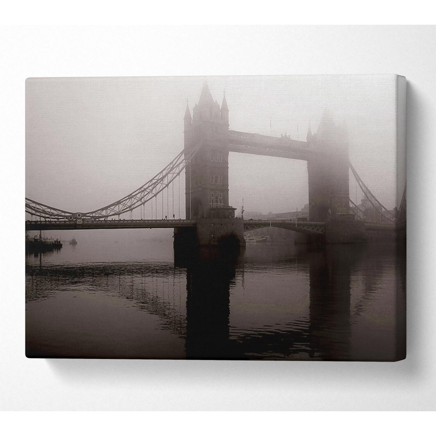 Wallart-Direct - London Tower Bridge Mist Canvas Print Wall Art - Yellow / 101.6cm thumbnail