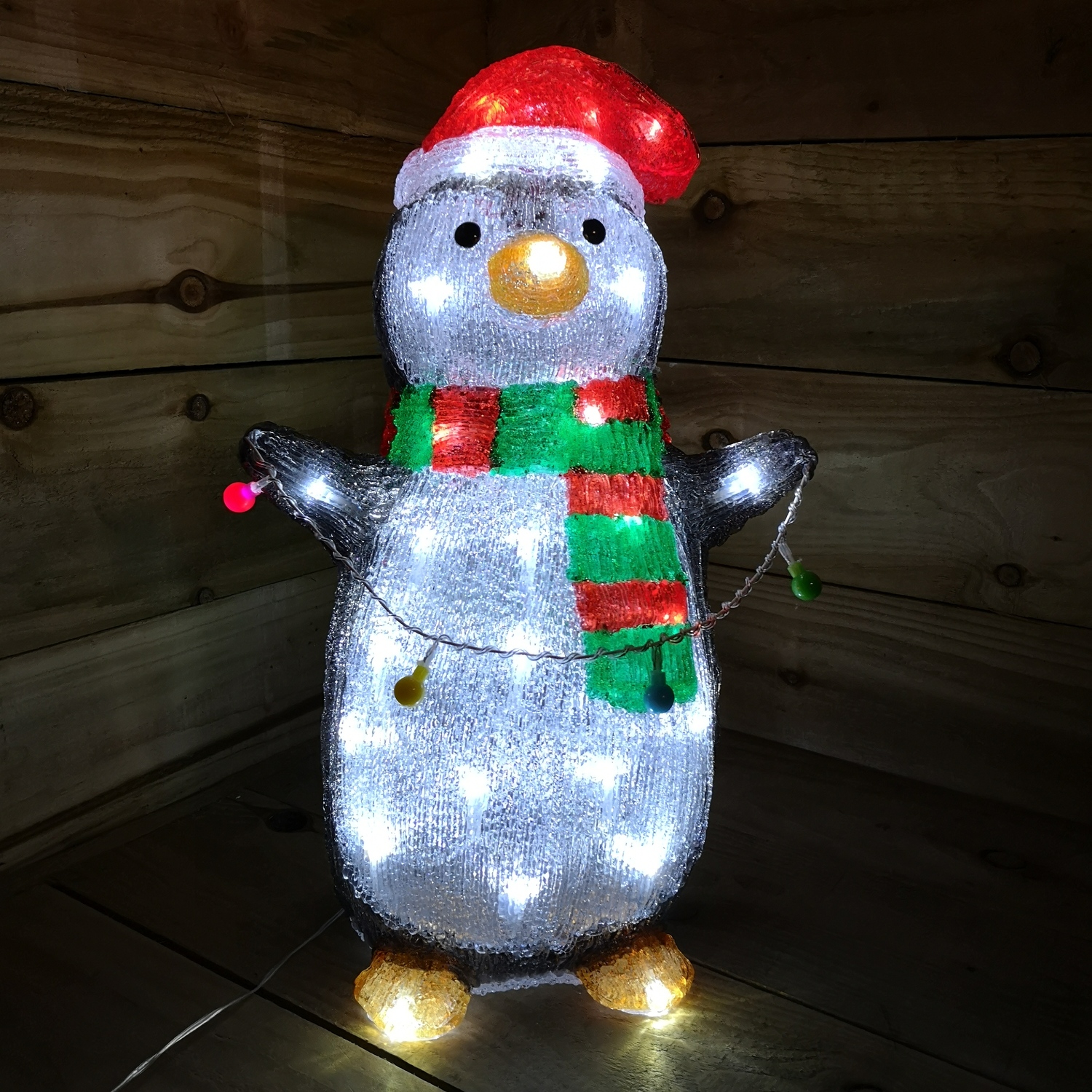 Cool White LED Acrylic Christmas Penguin - Multicolour