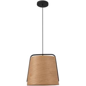 Stood 1 Light Dome Ceiling Pendant Black And Cherry Wood, E27