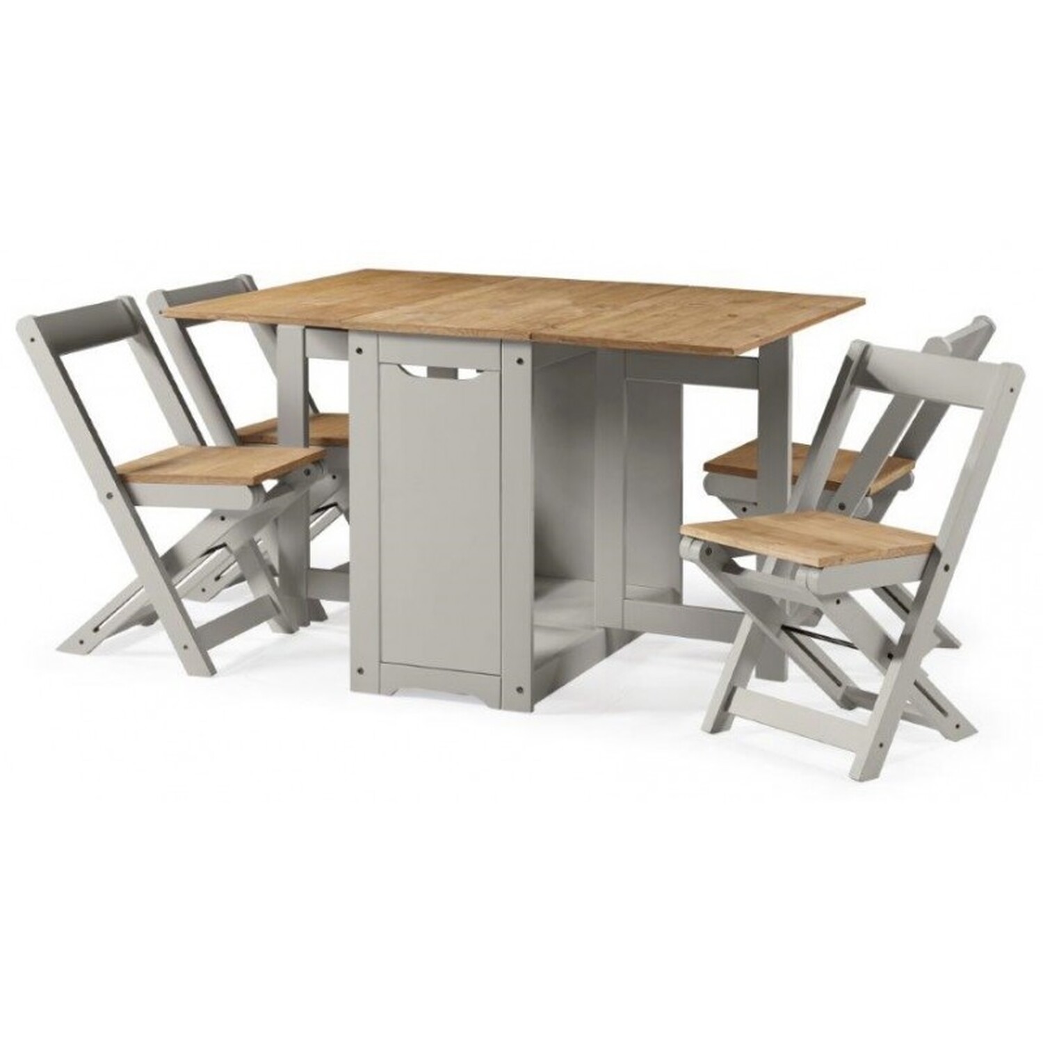 Corona Butterfly Dining Set Table 4 Chairs Folding Mexican Pine Wood Drop Leaf - Distressed Grey Wax
