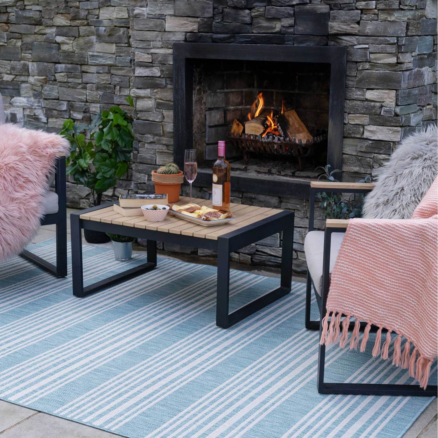 The Rug House - Duck Egg Blue Stripe Flatweave Indoor Outdoor Rug - Duck Egg / 330 x 240cm thumbnail