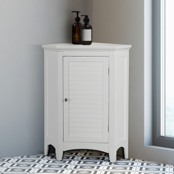 Teamson Home Wooden Bathroom Corner Cabinet Standing White ELG-586