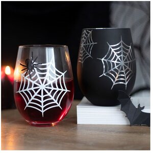 Set of 2 Spider and Web Stemless Wine Glasses