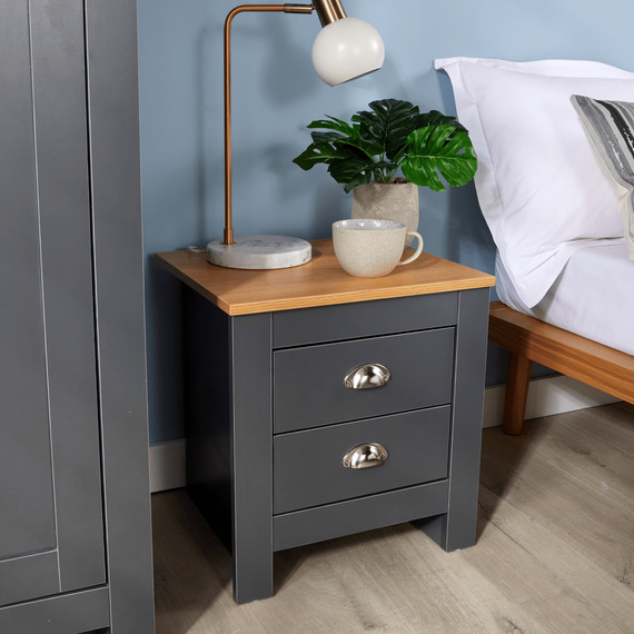 Home Source Camden 2 Drawer Bedside Table Bedroom Storage Unit