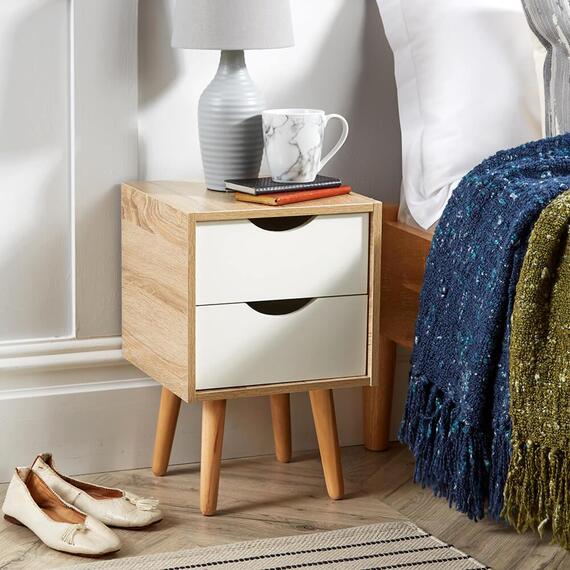 Home Source Boden 2 Drawer Bedside Table Bedroom Storage Unit