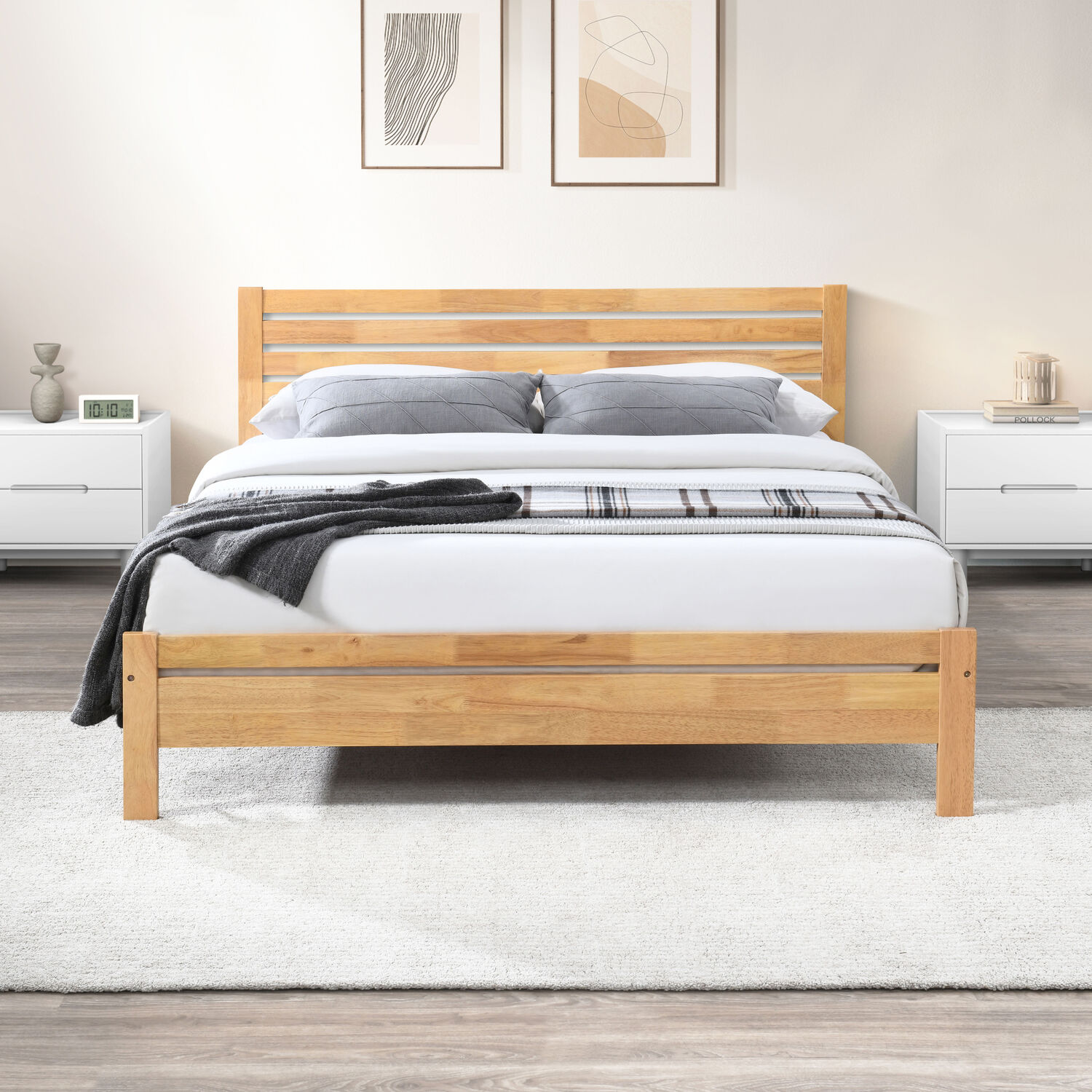 Dylan Solid Rubber Wood King Size Bed Frame - Natural Oak