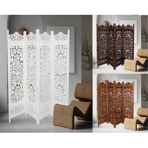 4 Panel Heavy Carved Room Divider Wooden Screen Lotus